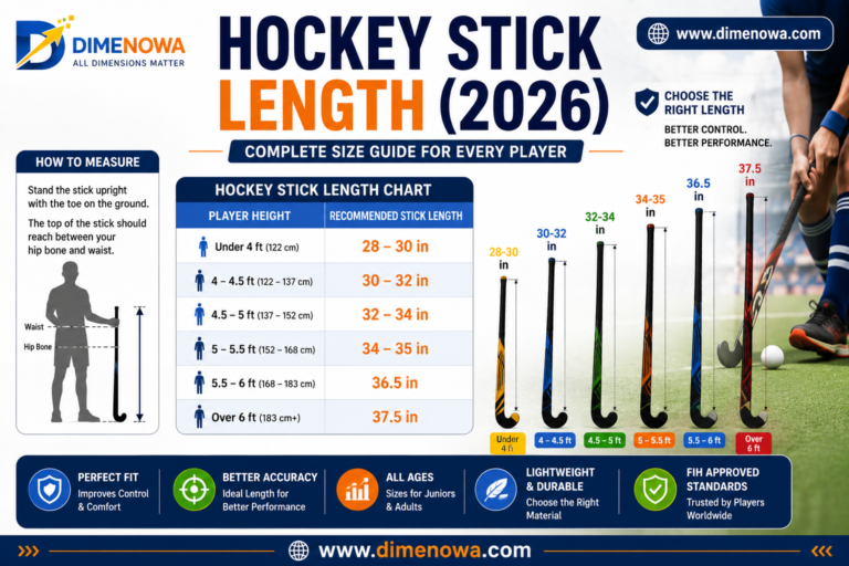 Hockey stick length chart showing stick sizes for junior and adult players