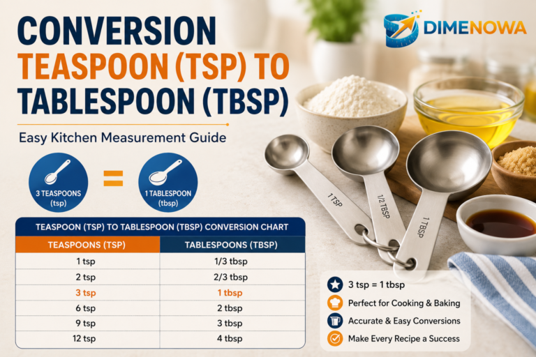 Kitchen measuring spoons with common ingredients illustrating teaspoon to tablespoon conversions.