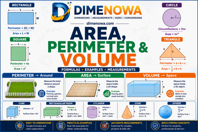 Area perimeter and volume formulas for common geometric shapes