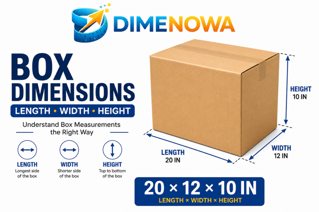 Box dimensions showing length width and height measurements