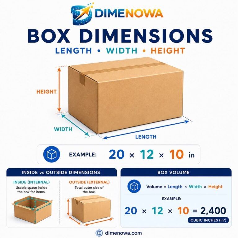 Box dimensions showing length width and height measurements